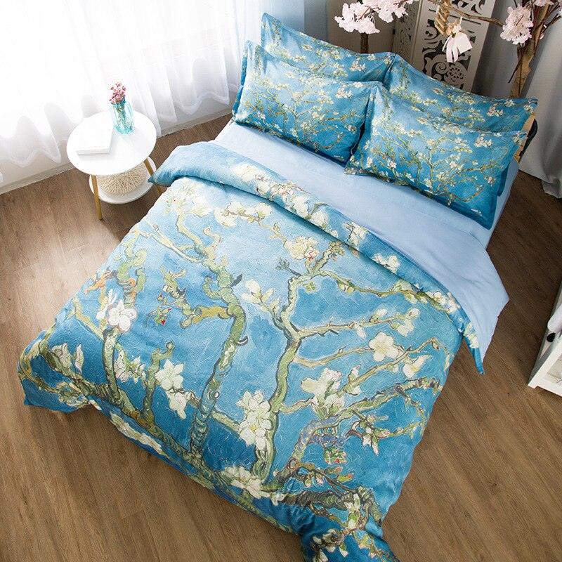 Blue Almond Blossom high quality Van Gogh Painting Duvet Cover Set, Bedding Set, Japanese Floral Quilt Cover Set, Single Double Full Queen King Size