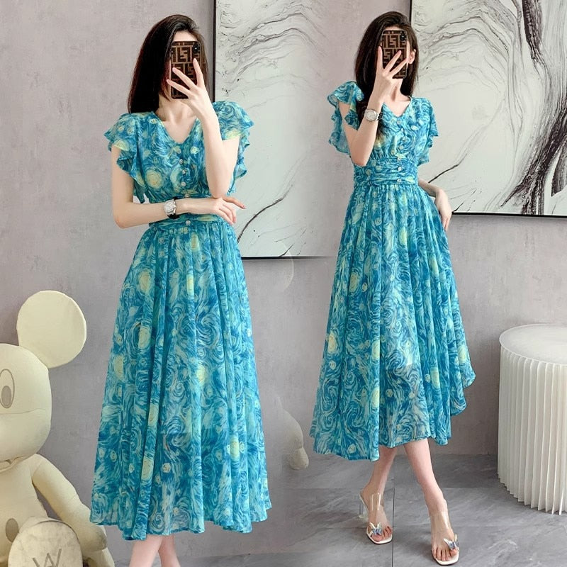 Van Gogh Starry Long Party Dress