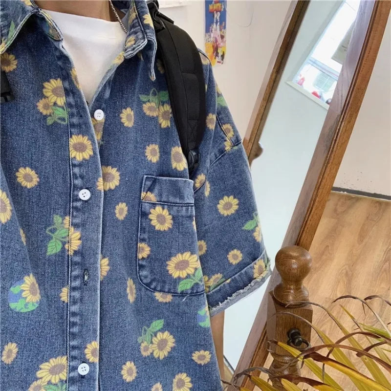 Retro Sunflowers Denim Shirt