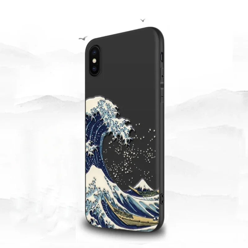 Embossed 'The Great Wave off Kanagawa' Iphone Cases