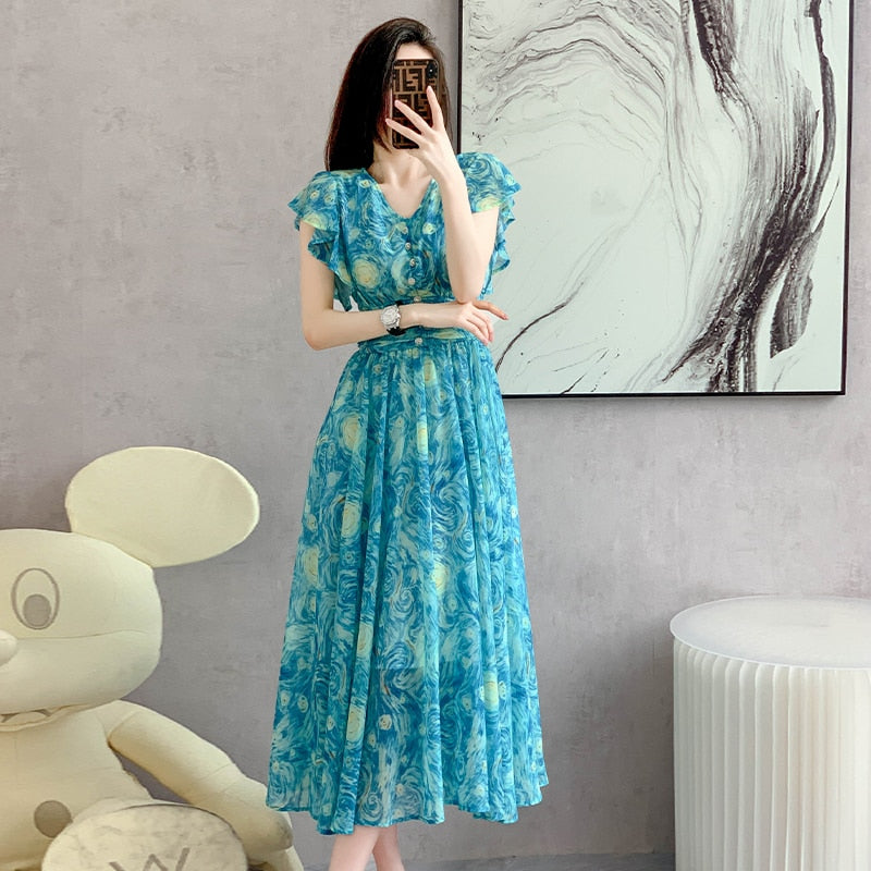 Van Gogh Starry Long Party Dress