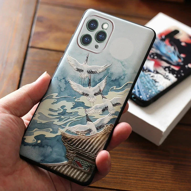 Embossed 'The Great Wave off Kanagawa' Iphone Cases