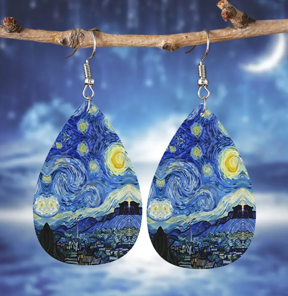 Gogh's Starry Night Vinyl Earrings