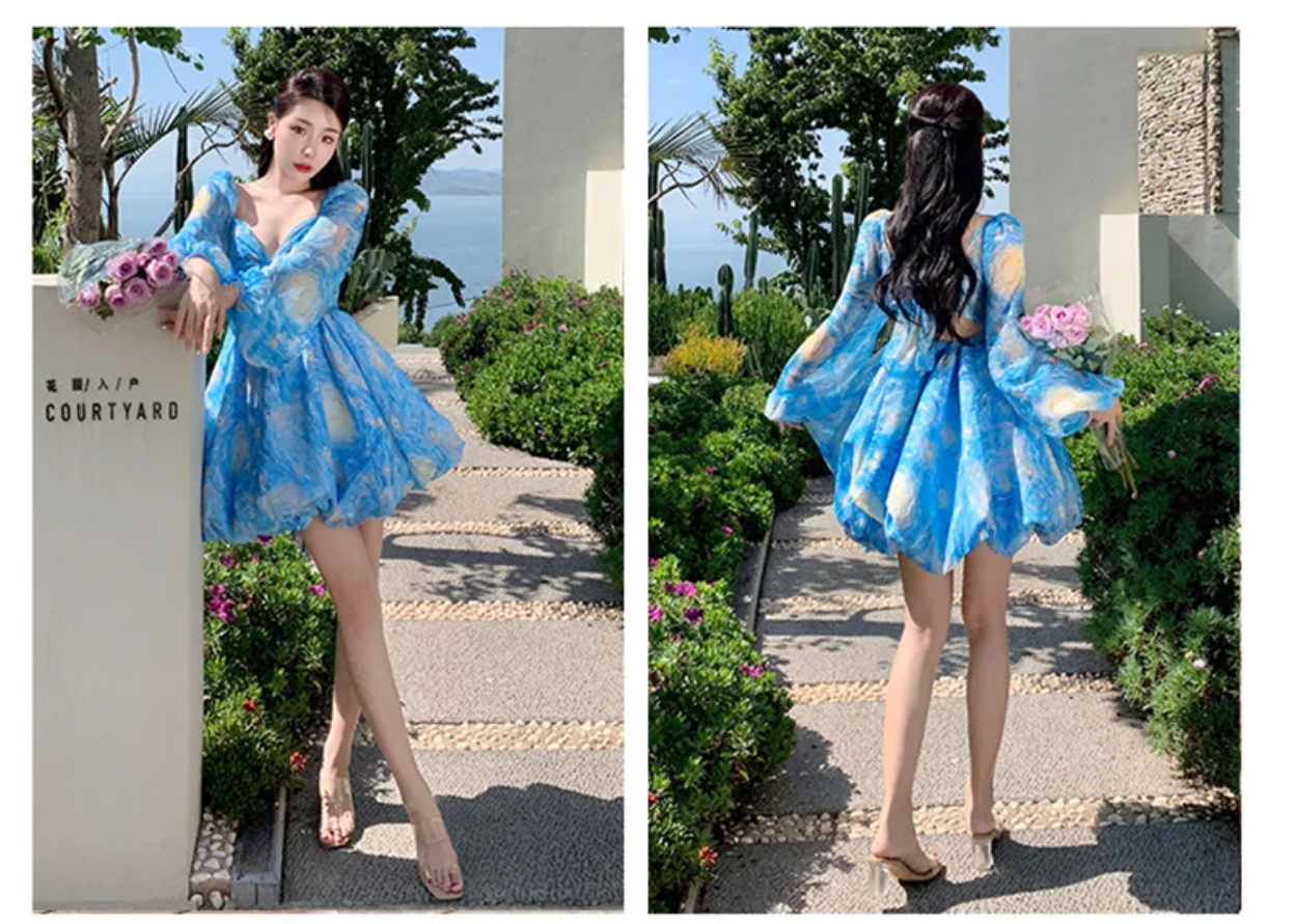 Starry Night Chiffon Short Dress