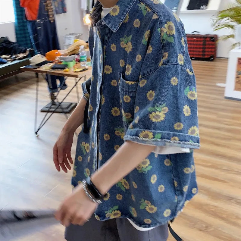 Retro Sunflowers Denim Shirt