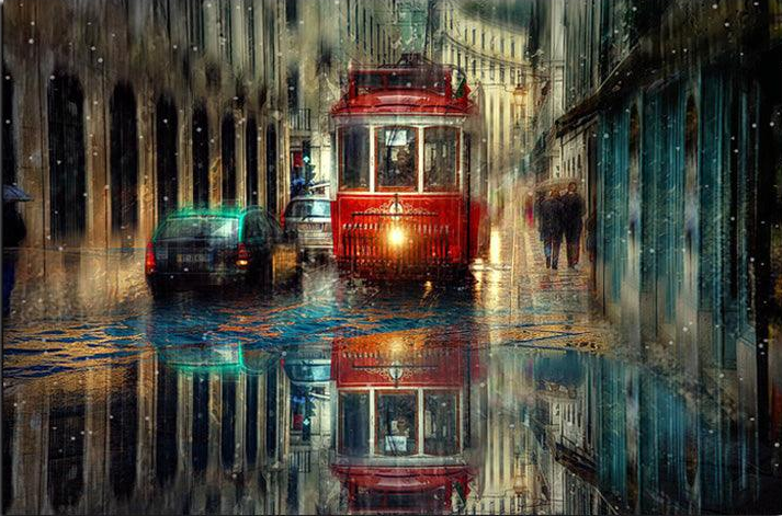 Impressionist Rainy Streetscape Wall Art