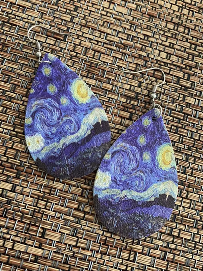 Gogh's Starry Night Vinyl Earrings