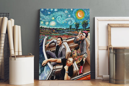 Dali, Gogh And Frida In Car Starry Night Wall Art Print