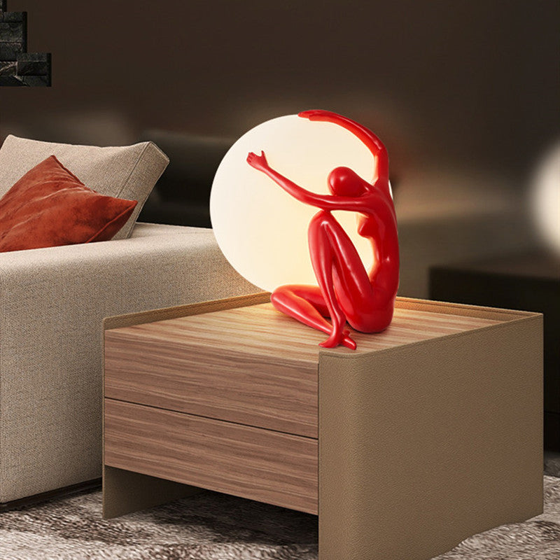 Humanoid Sculpture Moon Table Lamp