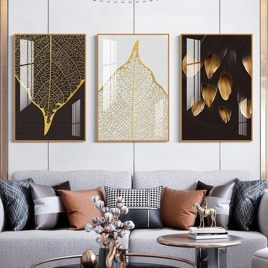 Scandinavian Golden Leaf & Petals Wall Art