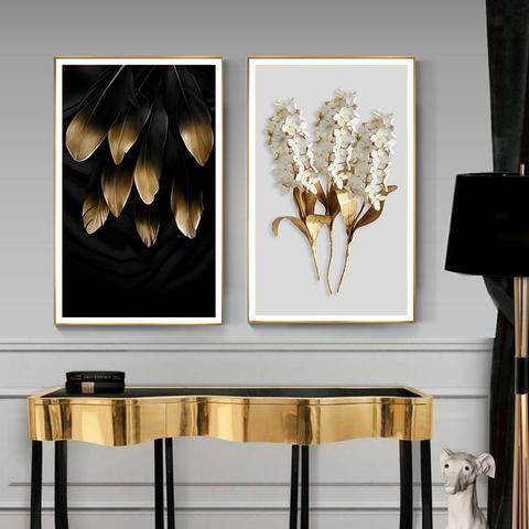 Scandinavian Golden Leaf & Petals Wall Art - PAP Art Store