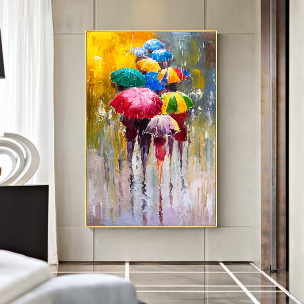 Colorful Umbrellas in the Rain Print