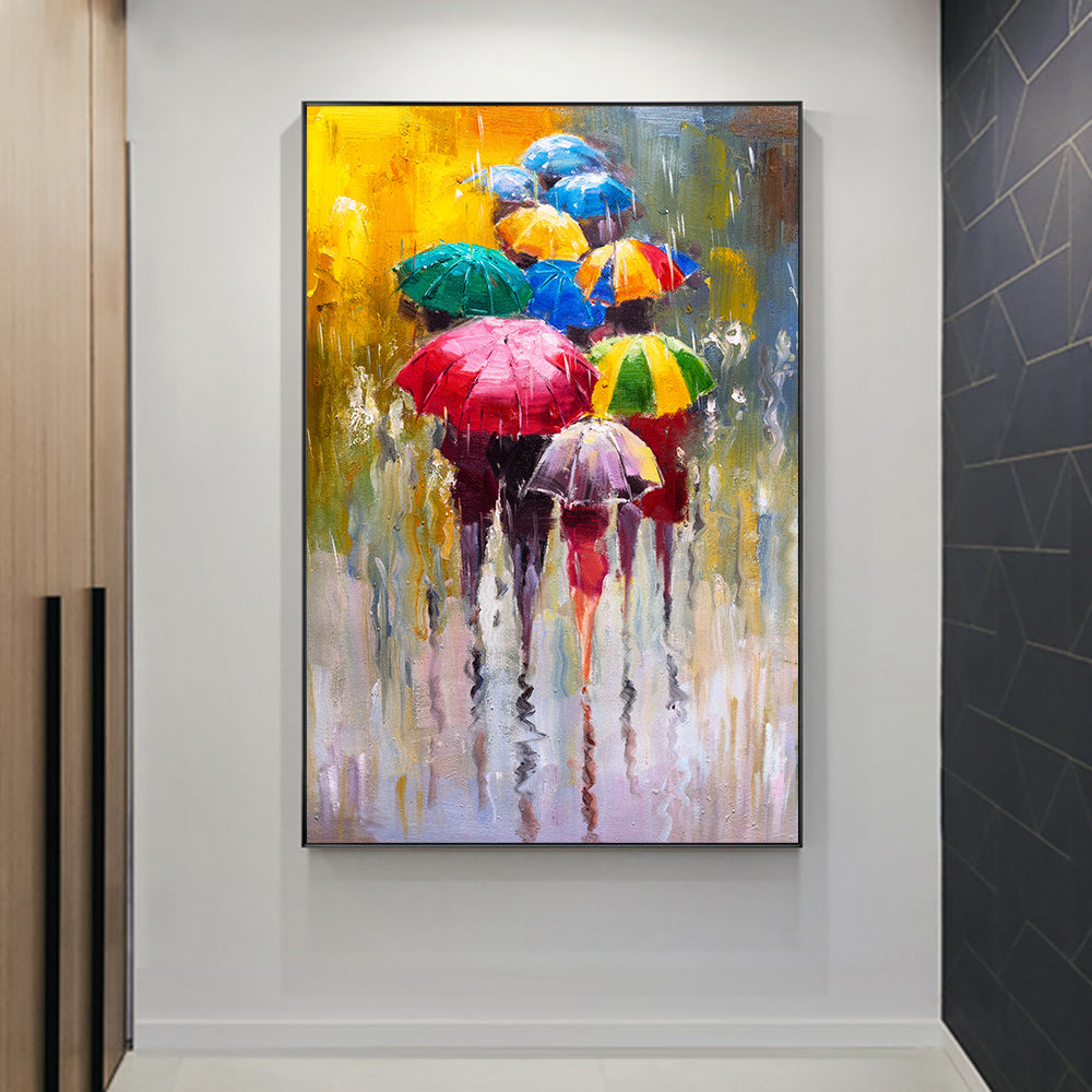 Colorful Umbrellas in the Rain Print