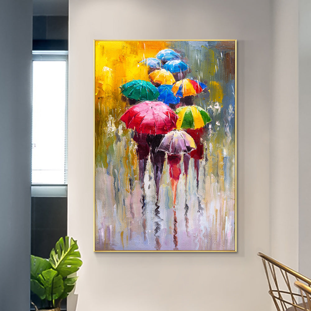 Colorful Umbrellas in the Rain Print