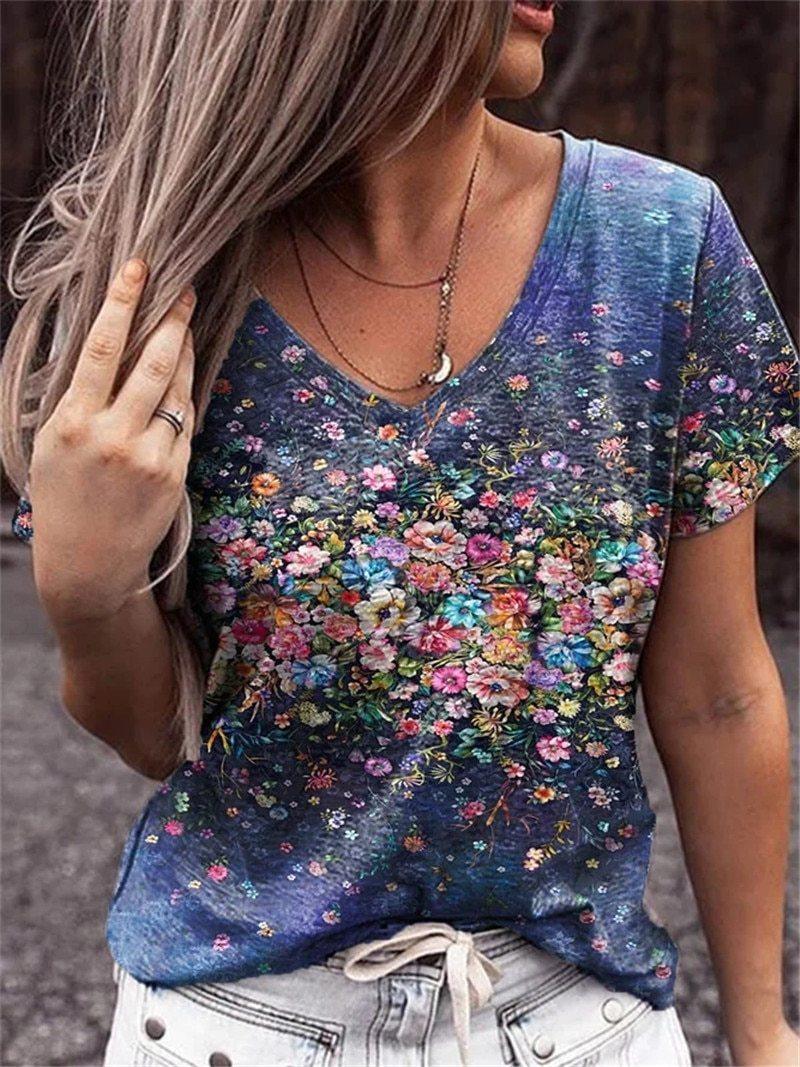 Floral V Neck Floral-print Tops - PAP Art Store