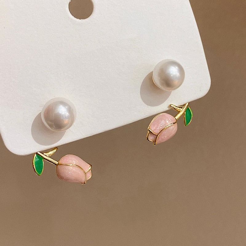 Pearlescent Pink Tulip Earrings