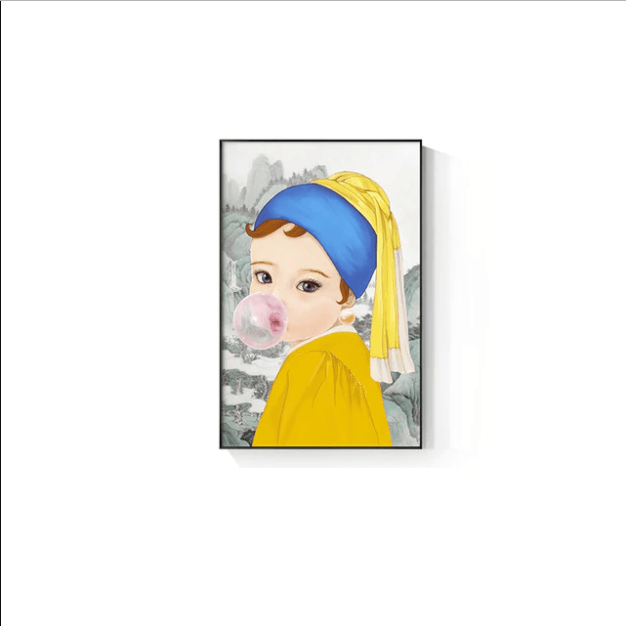 Cartoon Baby Mona Lisa & Girl With a Pearl Earring Wall Art - Art Store