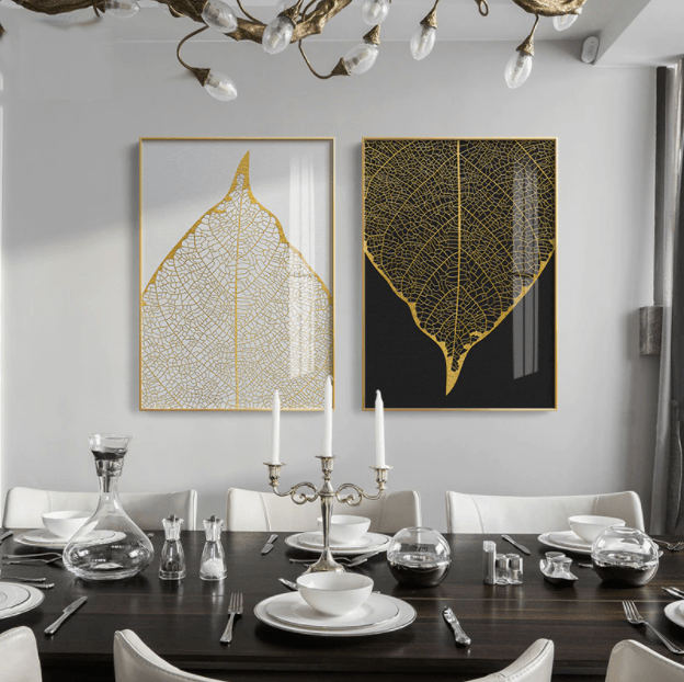 Scandinavian Golden Leaf & Petals Wall Art - PAP Art Store