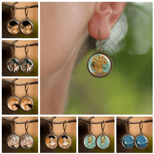 Oil Paintings Inspired round Earrings - PAP Art Store