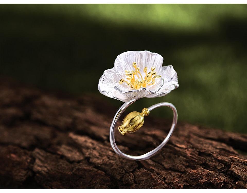 Poppies Flower Silver Ring - PAP Art Store