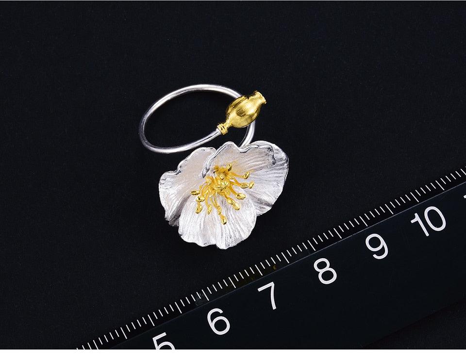 Poppies Flower Silver Ring - PAP Art Store