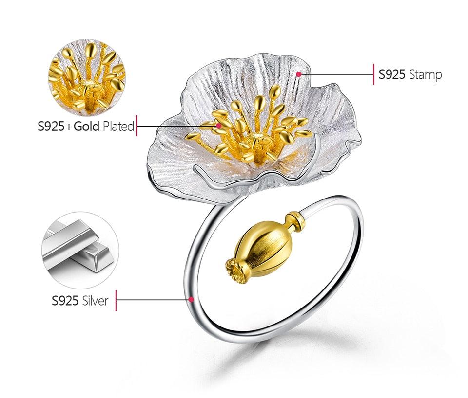 Poppies Flower Silver Ring - PAP Art Store