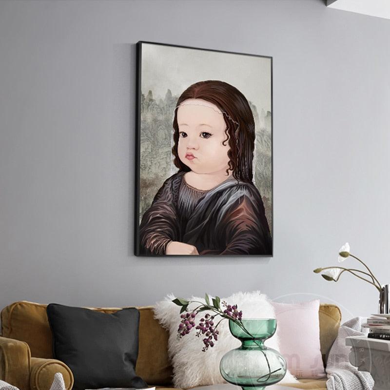 Cartoon Baby Mona Lisa & Girl With a Pearl Earring Wall Art - Art Store