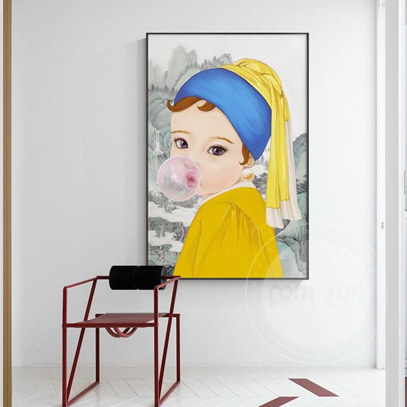 Cartoon Baby Mona Lisa & Girl With a Pearl Earring Wall Art - Art Store