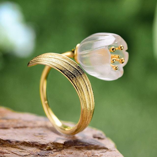 Solid 925 Sterling Silver with Rose Gold Plated Pollen Lily Flower