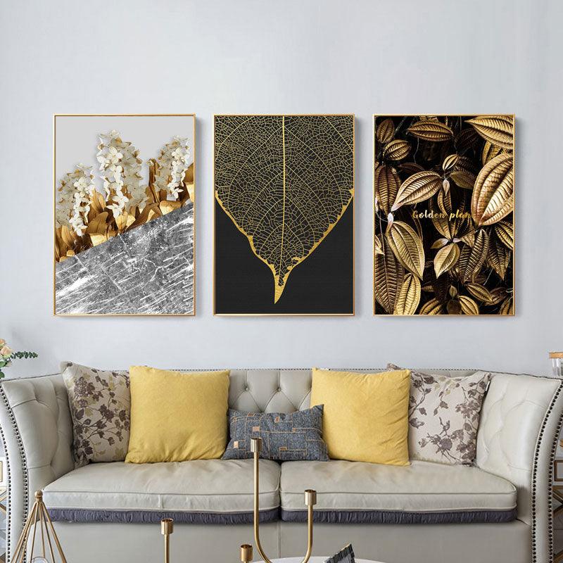 Scandinavian Golden Leaf & Petals Wall Art - PAP Art Store