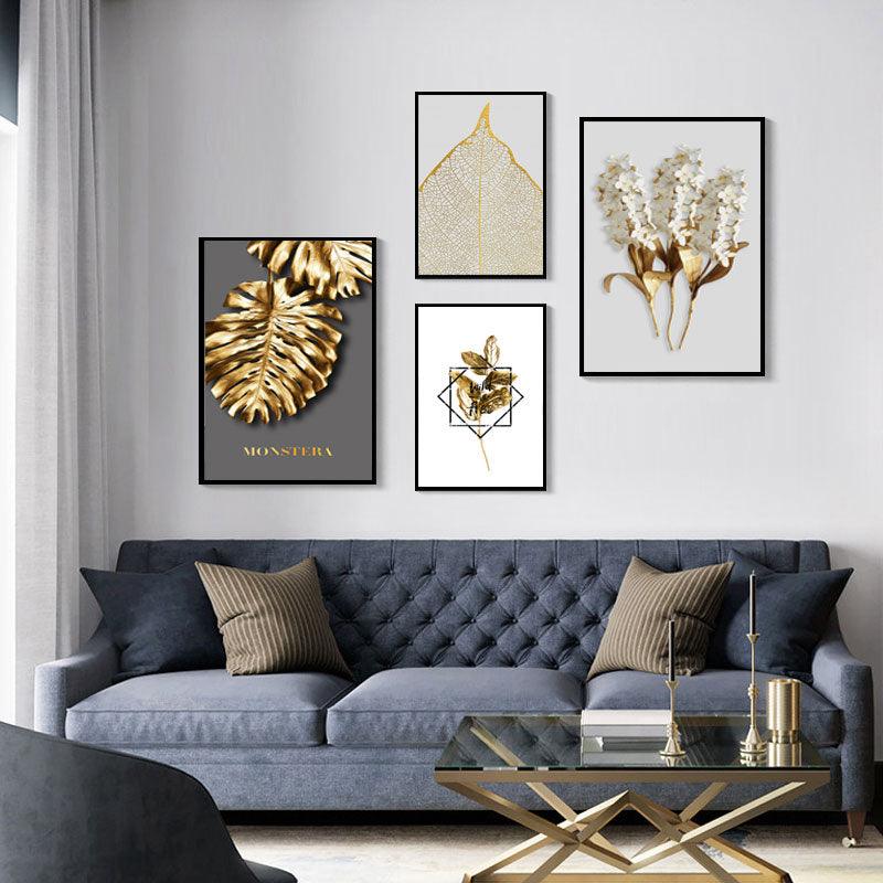 Scandinavian Golden Leaf & Petals Wall Art - PAP Art Store