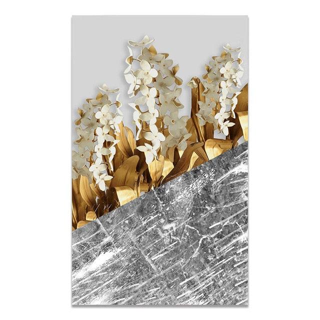 Scandinavian Golden Leaf & Petals Wall Art - PAP Art Store