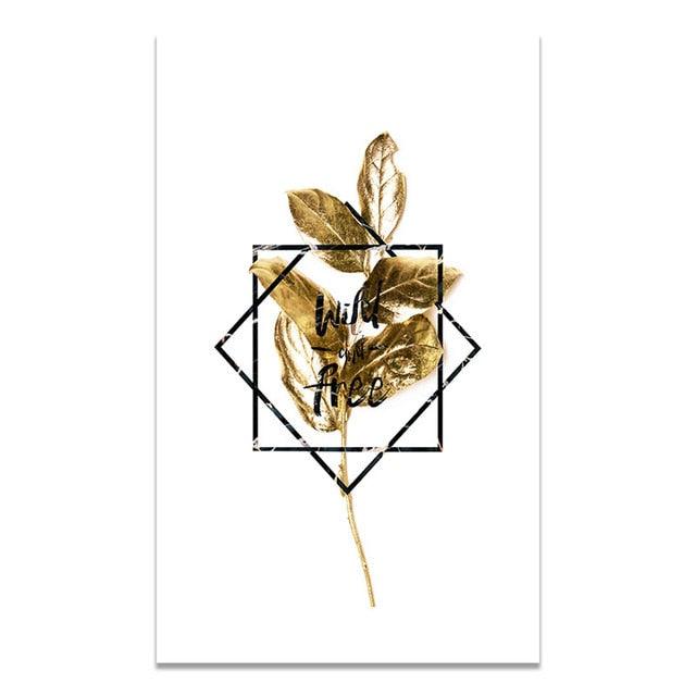 Scandinavian Golden Leaf & Petals Wall Art - PAP Art Store