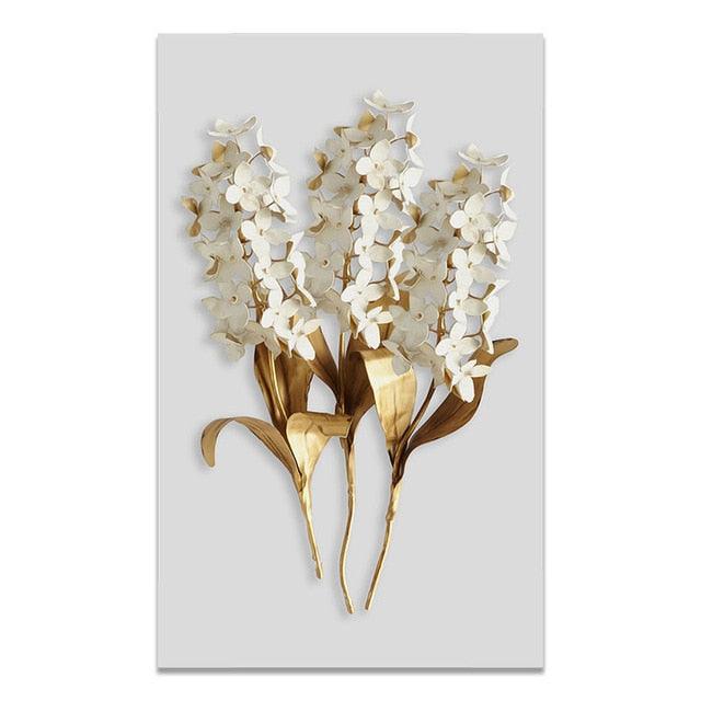 Scandinavian Golden Leaf & Petals Wall Art - PAP Art Store