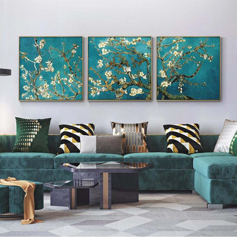 Van Gogh 'Almond Blossom Tree' 3 Panels Wall Art - PAP Art Store