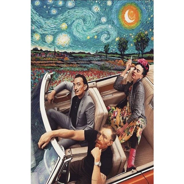 Dali, Gogh And Frida In Car Starry Night Wall Art Print – PAP Art Store