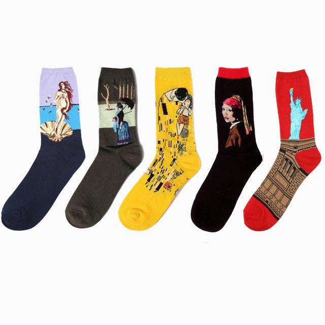 Novelty Retro Oil Paintings Art Socks 5 Pairs/Set - Art Store