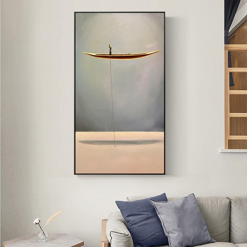 'Artistic Man On A Golden Boat' Wall Art - Art Store