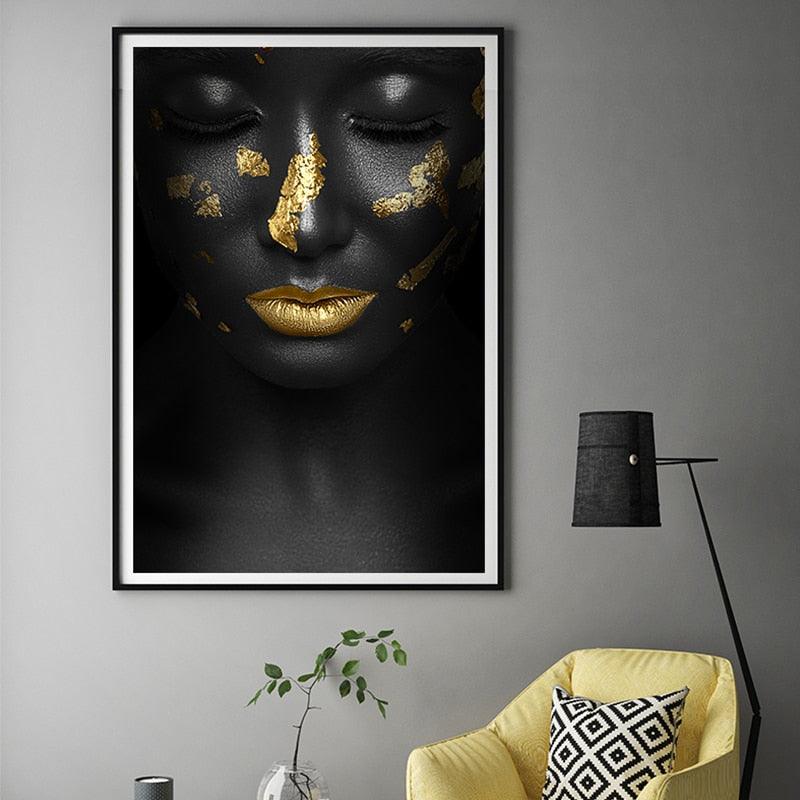 Black and Gold Lady Canvas Wall Art - Art Store