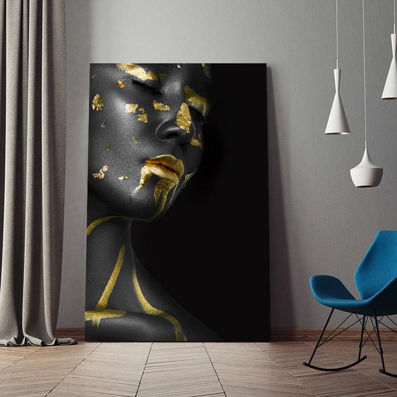 Black and Gold Lady Canvas Wall Art - Art Store