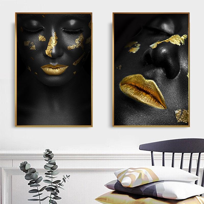 Black and Gold Lady Canvas Wall Art - Art Store