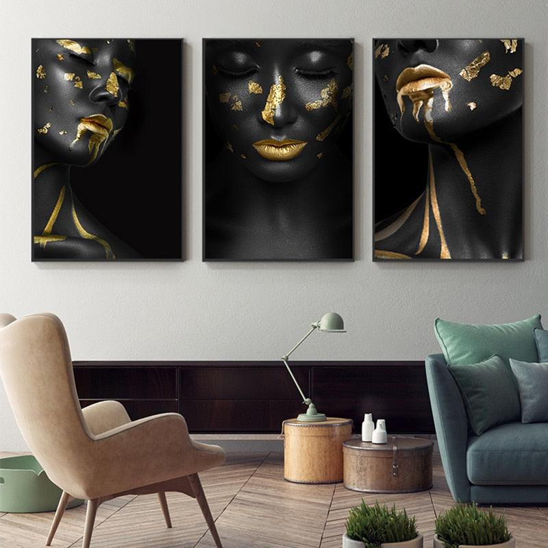 Black and Gold Lady Canvas Wall Art - Art Store