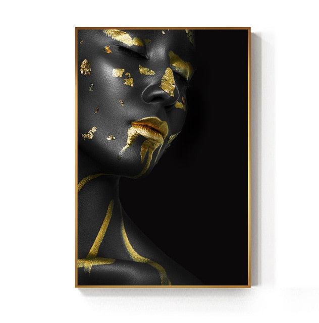 Black and Gold Lady Canvas Wall Art - Art Store